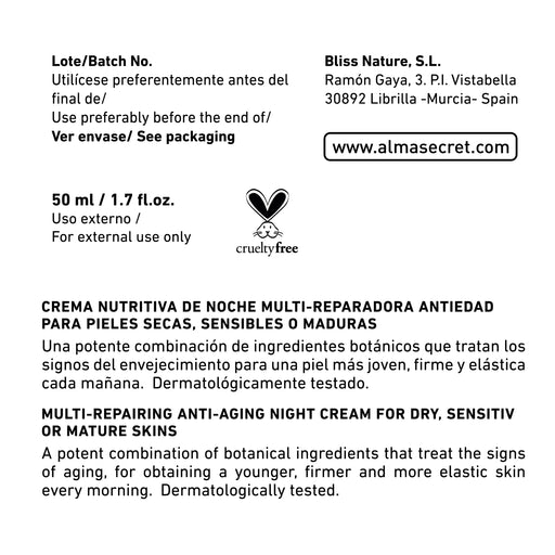Crema notte riparatrice antietà - rosa canina, squalano e acido ialuronico - 50 ml - Alma Secret - 2