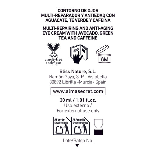 Trattamento contorno occhi antietà - Avocado, tè verde e caffeina - 30 ml - Alma Secret - 2