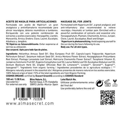 Olio da Massaggio Corpo per Articolazioni - Iperico, Ginepro, Chiodi di Garofano e Alloro - 150 ml - Alma Secret - 2