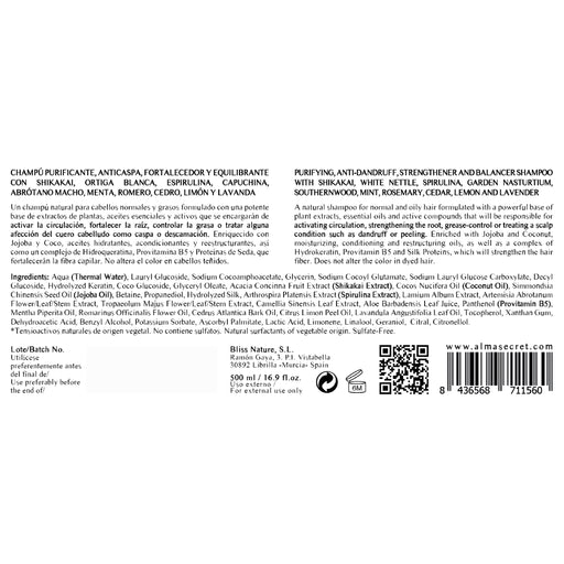 Shikakai Shampoo (per la caduta dei capelli, l&#39;untuosità, la forfora e la dermatite) - 500 ml - Alma Secret - 2