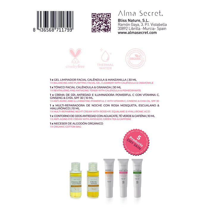 Mini set completo di routine per il viso per la pelle secca - Viaggio di bellezza - Alma Secret - 2