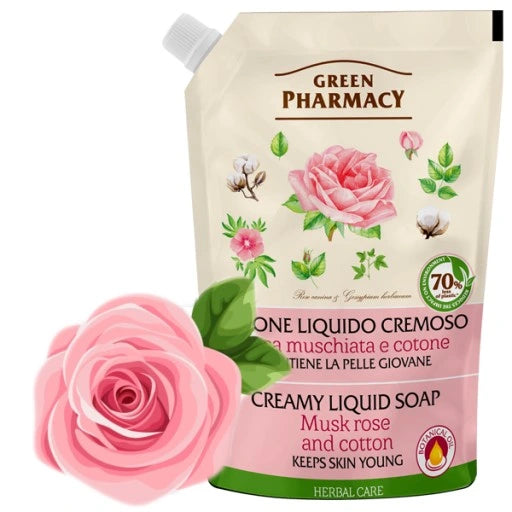 Doypack Sapone liquido rosa e cotone - Green Pharmacy - 1