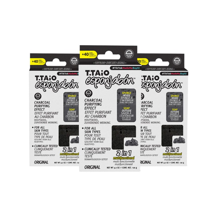 Confezione di 3 SpugnaSapone: Spugna + Sapone 2 in 1 - 120gr - T.taio : 3x Carbón - 1