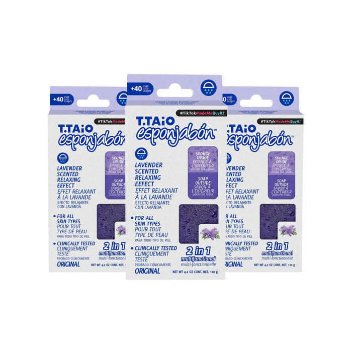 Confezione di 3 SpugnaSapone: Spugna + Sapone 2 in 1 - 120gr - T.taio : 3x Lavanda - 1