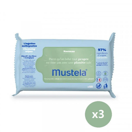 Salviette detergenti ecologiche in fibra naturale - Mustela: 3x60 uds - 1