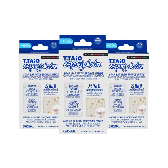 Confezione di 3 SpugnaSapone: Spugna + Sapone 2 in 1 - 120gr - T.taio : 3x Perla - 1