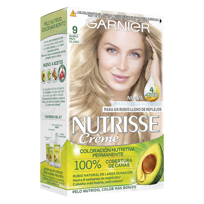 Nutrito con colorante permanente - Garnier : Nutrisse Crème - 9 Rubio Muy Claro - 1