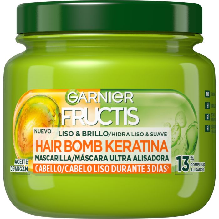 Hair Bomb Cheratina Liscia & Brillante Maschera per Capelli Ultra Raddrizzante con Olio di Argan - Fructis : 300 ml - 1