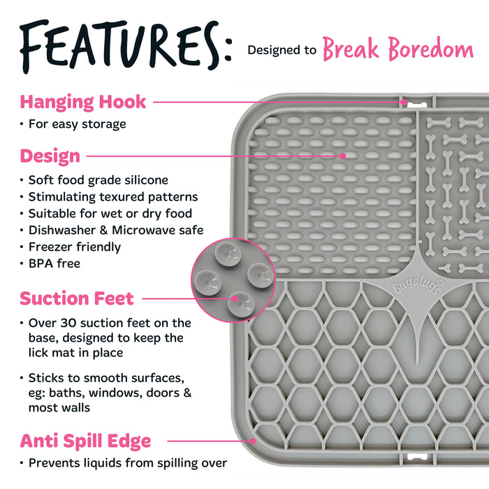 Tappetino Leccapiscia Antistress per Cani e Gatti - Grigio - Bugalugs - 3