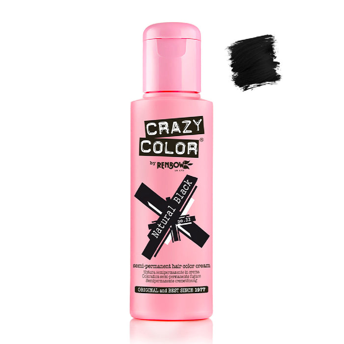 Colorante semipermanente senza ammoniaca 100ml - Crazy Color : 32 -  Natural Black - 1
