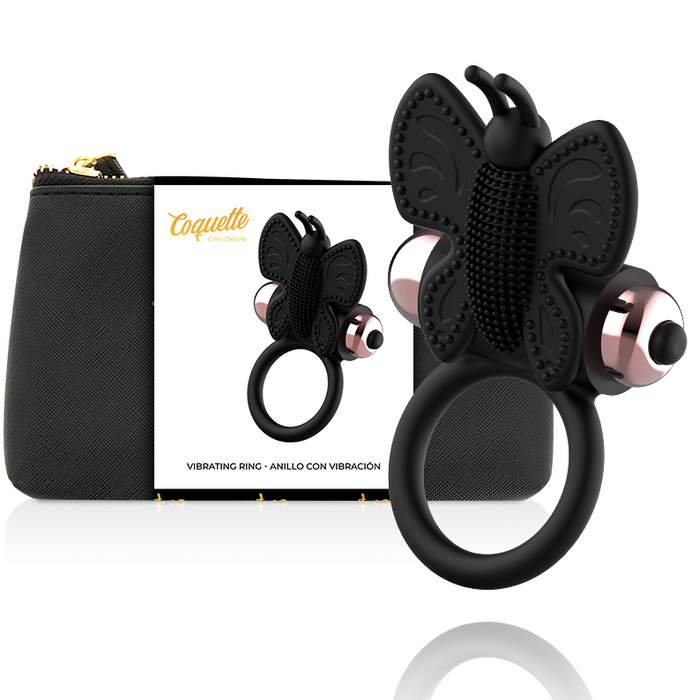 Anello Vibrante Farfalla Cock Ring Nero / Oro - Coquette - 1