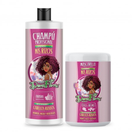 Pacco I Miei Ricci: Shampoo 1000ml + Maschera per Capelli 1000ml - Dona Flora - 1