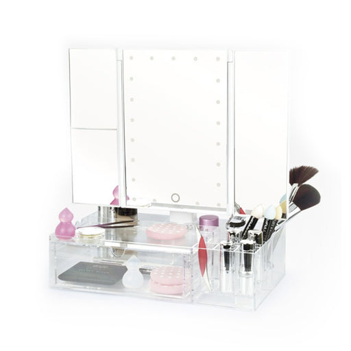 Specchio per il trucco con luce tattile, ingrandimento e organizer - Perfect Beauty - 1