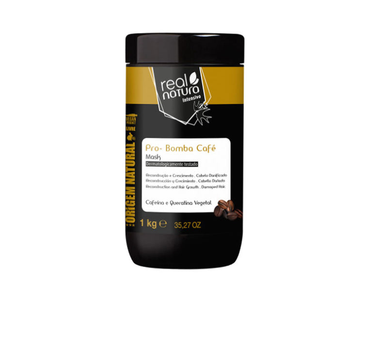 Maschera per Capelli Senza Sale al Caffè per Capelli Danneggiati - Maschera Senza Sale Riparatrice al Caffè 1 kg - Real Natura - 1