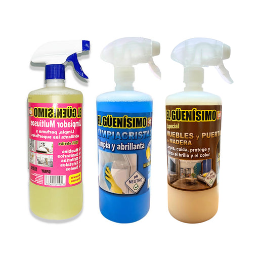 Pacco 3 detergenti - Multisuperficie, Vetri e Speciale per Mobili - 3x 1000ml - El Guenisimo - 1