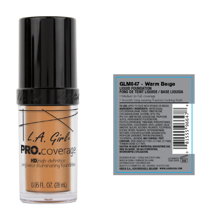 Fondotinta liquido - Illuminante Pro Coverage - L.A. Girl : Warm Beige - 2