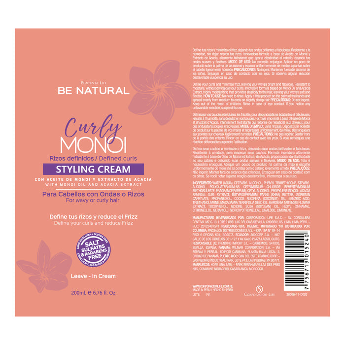 Defined Rizos Cream - Crema Styling Monoi Ricci 200ml - Be Natural - 2