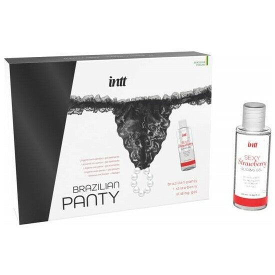 Brazilian Panty Nero + Gel Scorrevole alla Fragola - Intt - 1