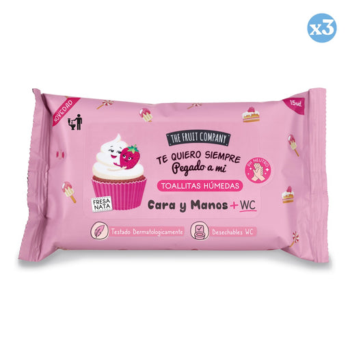 Pacco da 3 - Salviette idroalcoliche fragola e panna - The Fruit Company - 1