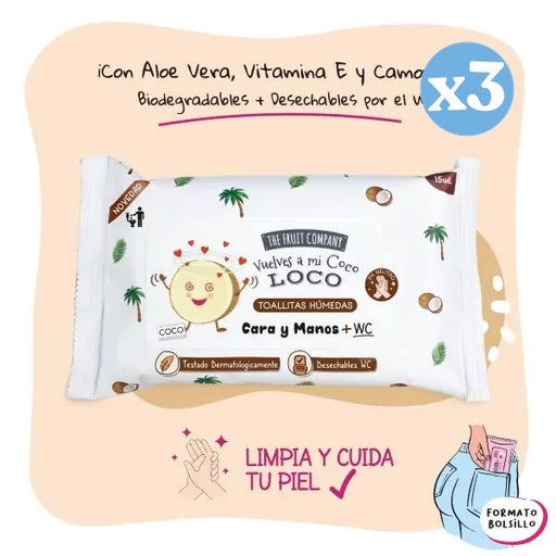 Confezione da 3 - Salviettine idroalcoliche al cocco - The Fruit Company - 2