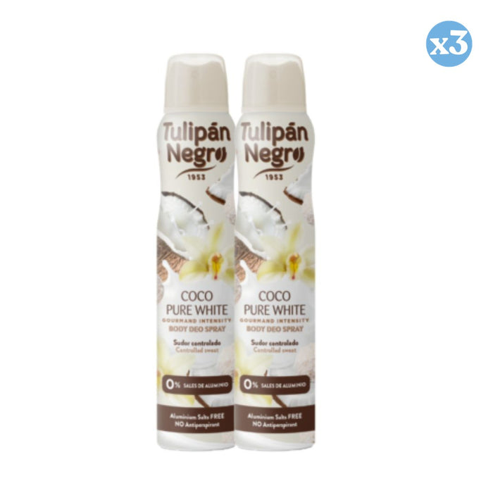 Confezione 3x - Pack Risparmio Deodorante Spray per il Corpo al Cocco Pure white - Tulipan Negro - 1