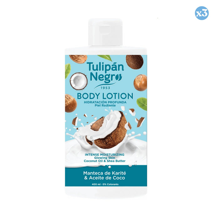Pacco 3x - LOZIONE CORPO T.NERO KARITÉ E COCCO 400 ML - Tulipan Negro - 1