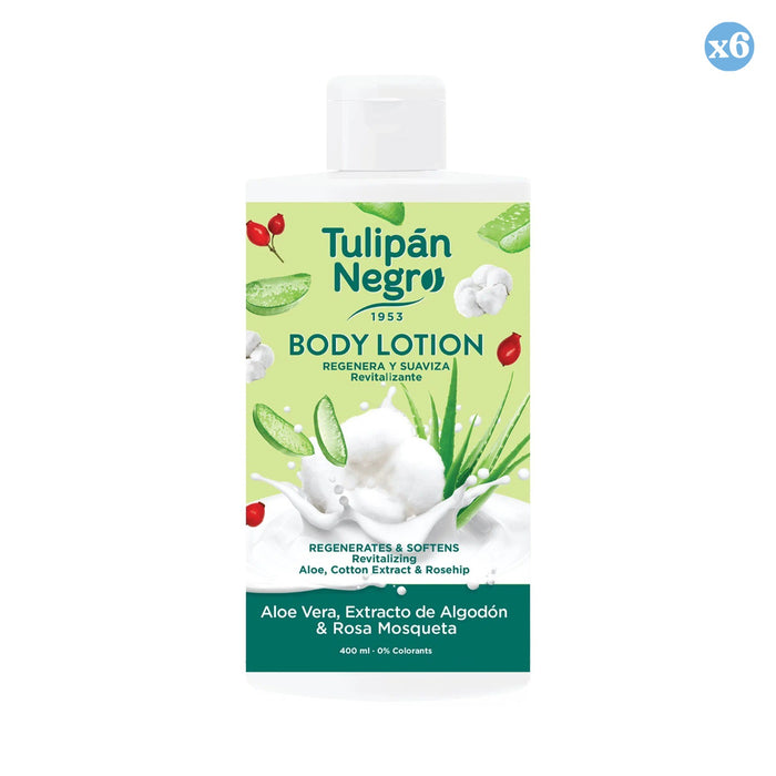 Pacco 6x - LATTE CORPO T.NERO ALOE, COTONE E ROSA M 400ML - Tulipan Negro - 1