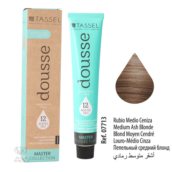 Tintura Capelli Tassel Dousse Master Collection - 100 ml | 11 Tonalità Base con 12 Oli Essenziali - Tassel : 7.1 Rubio Medio Ceniza - 1