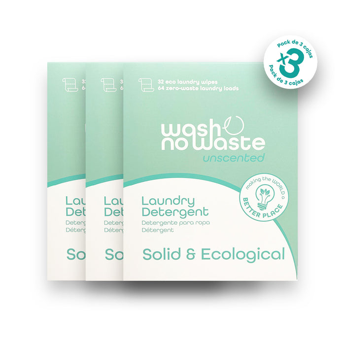 Detergente a strisce biodegradabili - Senza Fragranza - Confezione da 3 - Wash No Waste - 1