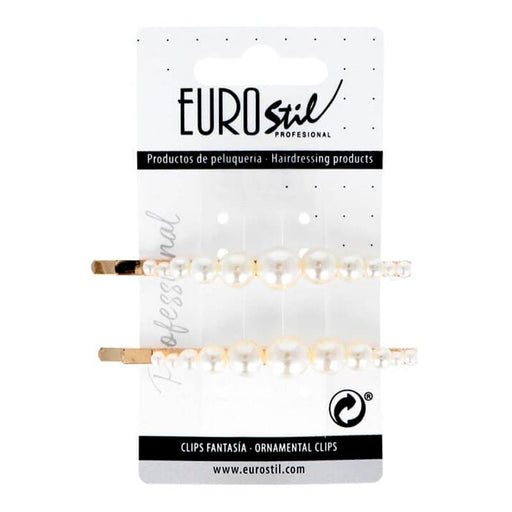 Clip lunga dorata con perle assortite 2ud - Eurostil - 1